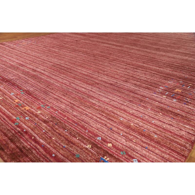 Hand Knotted Oriental Viscose Silk Carpet Tribal Animal Pictorial Red Gabbeh Area Rug - 10' 0'' X 7' 11''