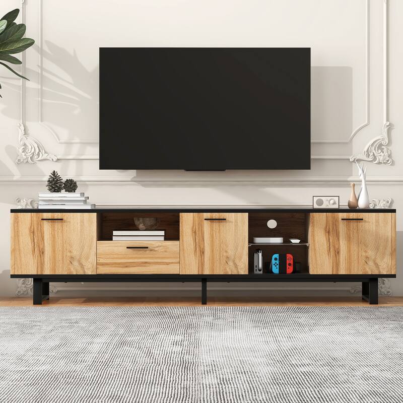 Modern TV Stand with 5 Storage Cabinets Storage and Upper and Lower Shelf for Living Room and Home Theater