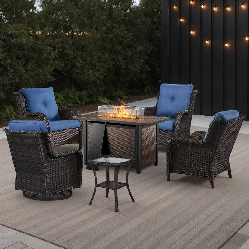 Gymojoy 7-Piece Outdoor Set with Fire Pit Table, Swivel Chairs & Side Tables for Patio
