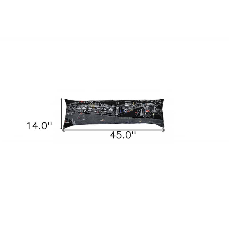 46" Black Bend Nighttime Skyline Lumbar Decorative Pillow