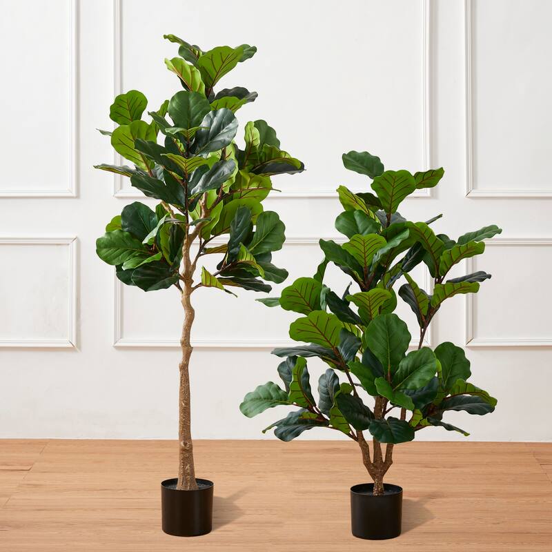 Glitzhome 3.5ft/5ft Artificial Fiddle Leaf Fig Tree Faux Plant with Pot