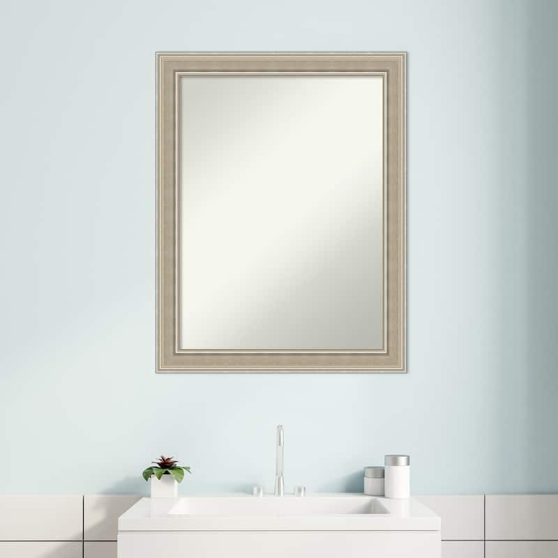 Mezzo Silver Non-Beveled Wood Framed Bathroom Vanity Wall Mirror - Mezzo Silver