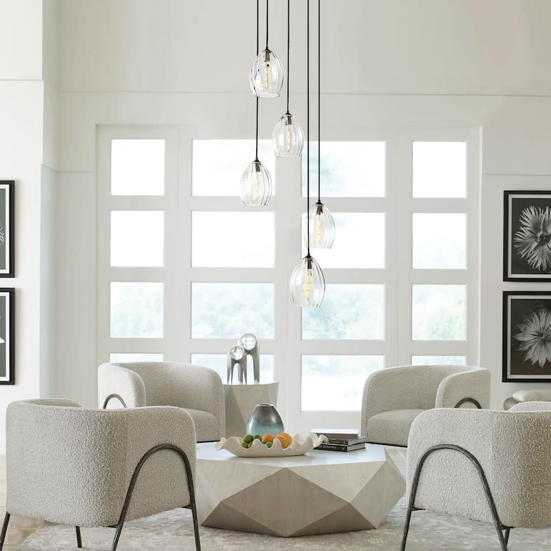 5-Light Modern Cluster Black Pendant Light with Glass Shade