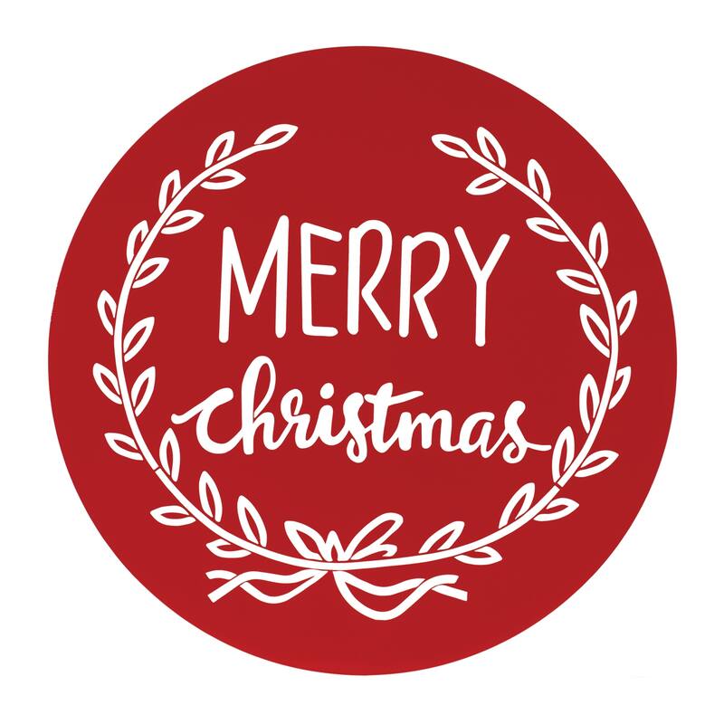 20"D Red Cut Metal Merry Christmas Plaque with Leaf Wreath Wall Decor for Holiday Home Accent - 20”L x 0.5”W x 20”H