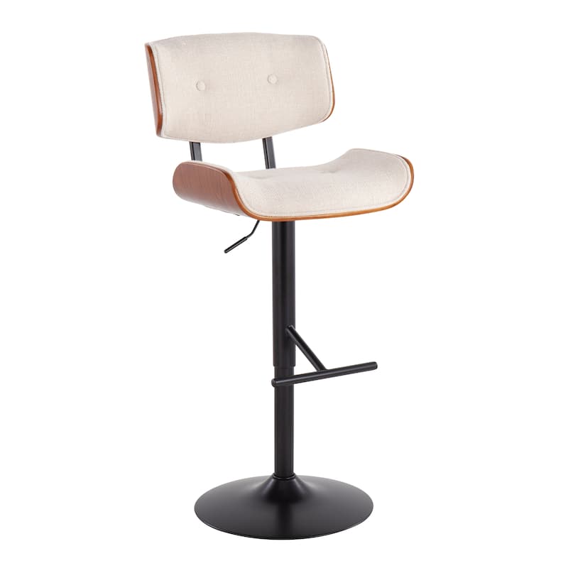 Carson Carrington Leksand Mid-Century Modern Adjustable Bar Stool with Walnut Wood Accents