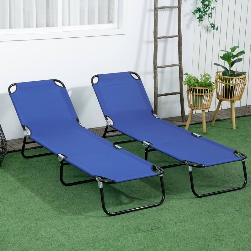 Outdoor 2-Piece Folding Chaise Lounge with 5-Level Reclining Back & Steel Frame