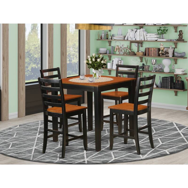 5 Piece Counter Height Table And Chair Set - Kitchen Table And Chairs in a warm Black and Cherry Finish
