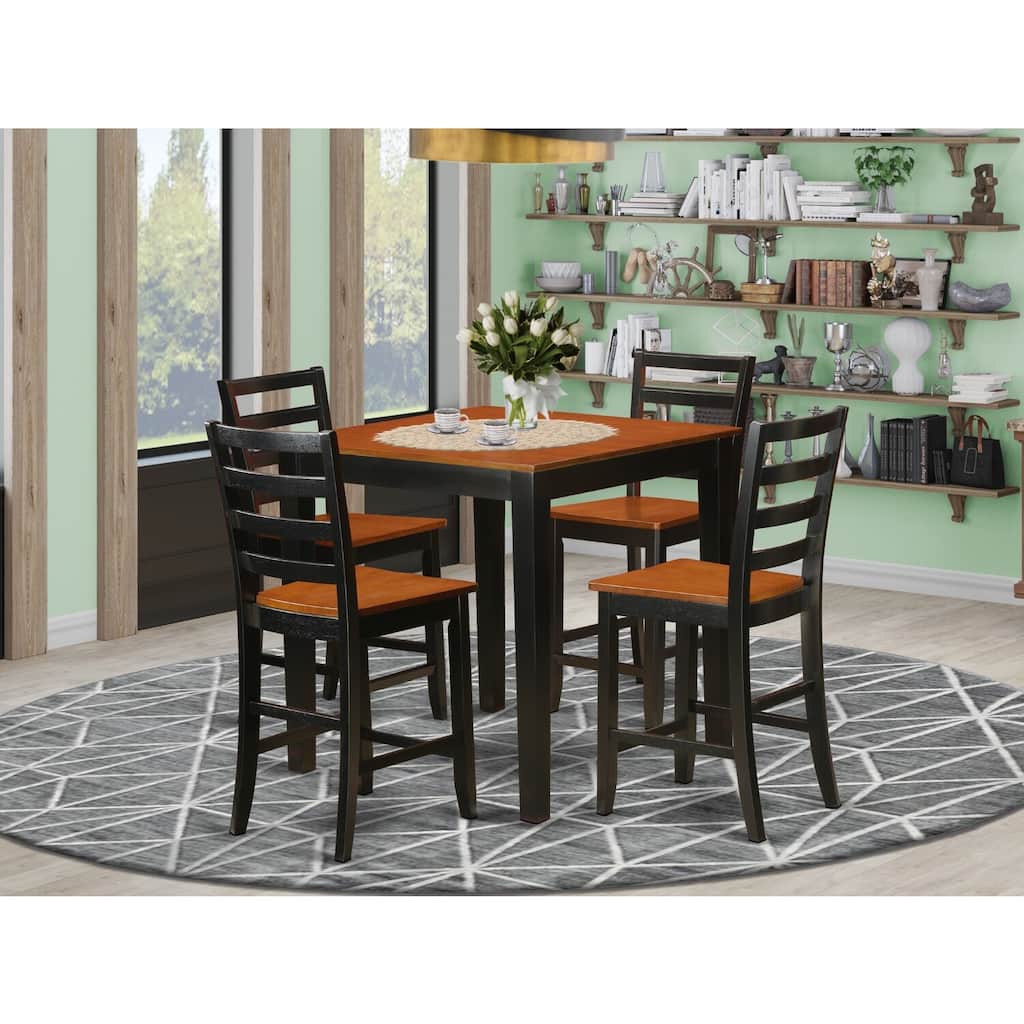 5 Piece Counter Height Table And Chair Set - Kitchen Table And Chairs in a warm Black and Cherry Finish