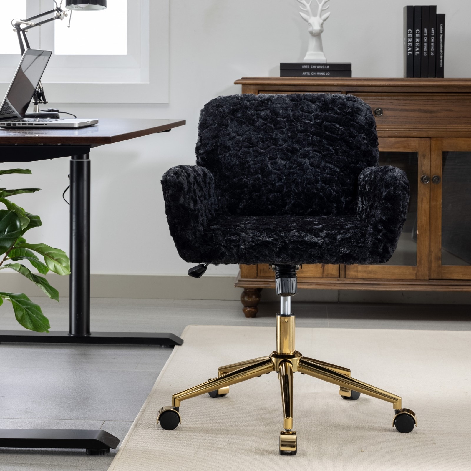 Featured Upholstered Study Chair Office Chair, Armchair Home Computer Chair Swivel Chair with Casters