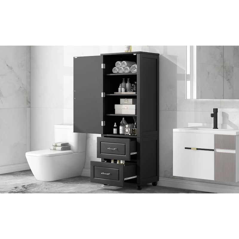 Freestanding Tall Bathroom Cabinet – 2-Drawer Storage with Adjustable Shelf, Painted MDF Finish‌