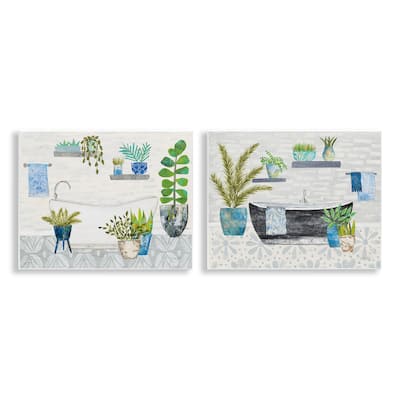 Stupell Charming Botanical Bathroom Wall Plaque Art Design By Courtney Prahl (Set of 2)
