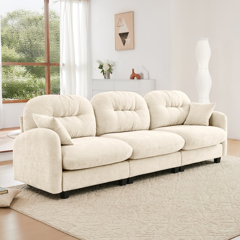 GDF Studio - Bell Modern Chenille Modular 3-Seat Sofa with Ergonomic Tufted Backrest and Wooden Base