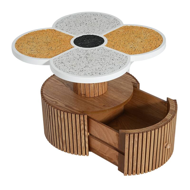 Roomfitters Clover Side Table with Hidden Storage, Modern Accent Table with Fluted Pedestal Wood Base, Natural