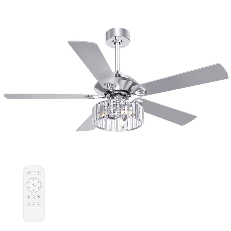 52 Inch Chrome Ceiling Fan with Lights and Remote(5-blade)