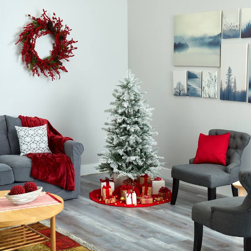 5Ft Slim Artificial Spruce Christmas Tree with Warm White LED Lights - Holiday Decor - Green - 60
