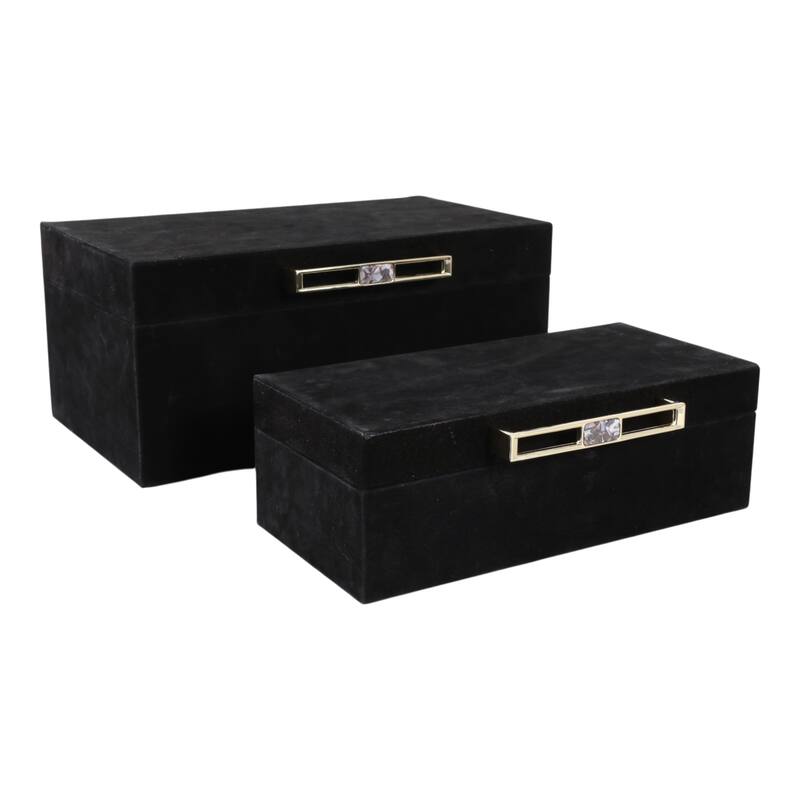 Wood Decorative Boxes Metal Handle with Lid (Set of 2) - 4/6" Black - 14" x 8" x 6"