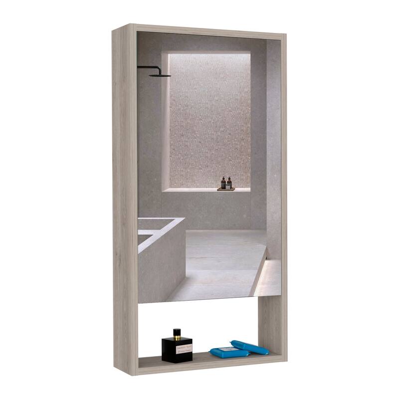 Light Gray Medicine Cabinet - 35.4" H, Large Mirror, 1 Interior Shelf, 1 External Shelf, Wall-Mounted Storage