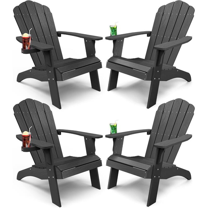 WINSOON HIPS Oversized Adirondack Chair with Cup-Holder - Blackx4