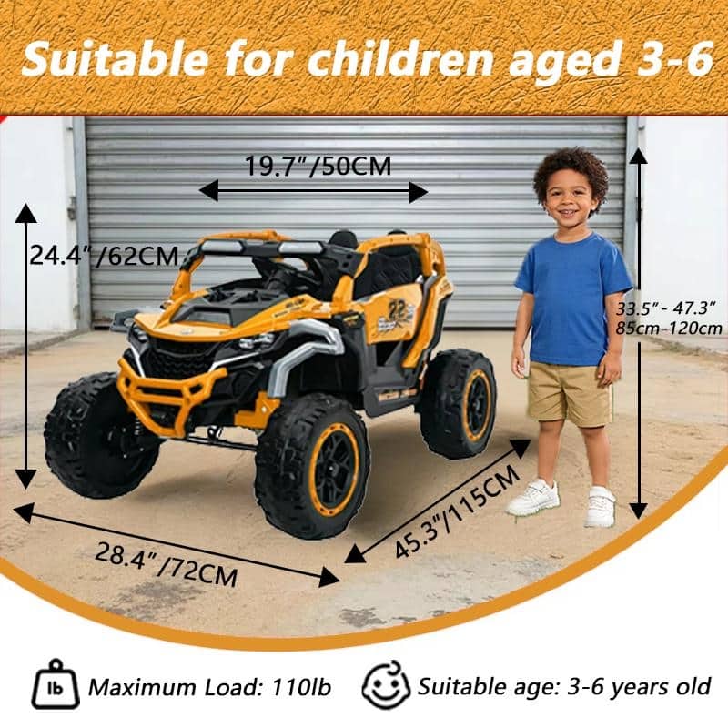 Kids Ride On Truck with Remote Control, Electric ATV Yellow Black Off-Road Toy Car with Openable Doors & Music