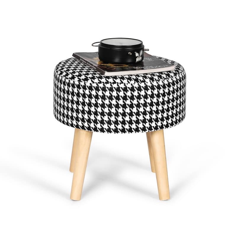 Adeco Small Round Fabric Foot Stool Ottoman Soft Padded Seat Footrest
