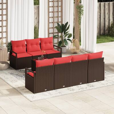 vidaXL 8 Garden Sofa Set with Cushions Black/Brown/Grey Poly Rattan - 90.6 x 24.4 x 27.2