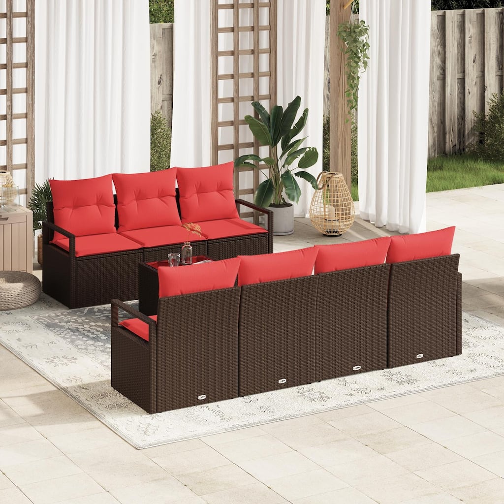 vidaXL 8 Garden Sofa Set with Cushions Black/Brown/Grey Poly Rattan - 90.6 x 24.4 x 27.2
