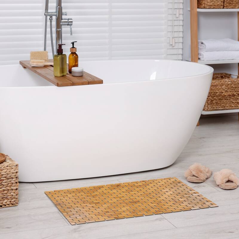 Natural Bamboo Bathroom Mat - Non Slip Bath Mat -Foldable Duckboard