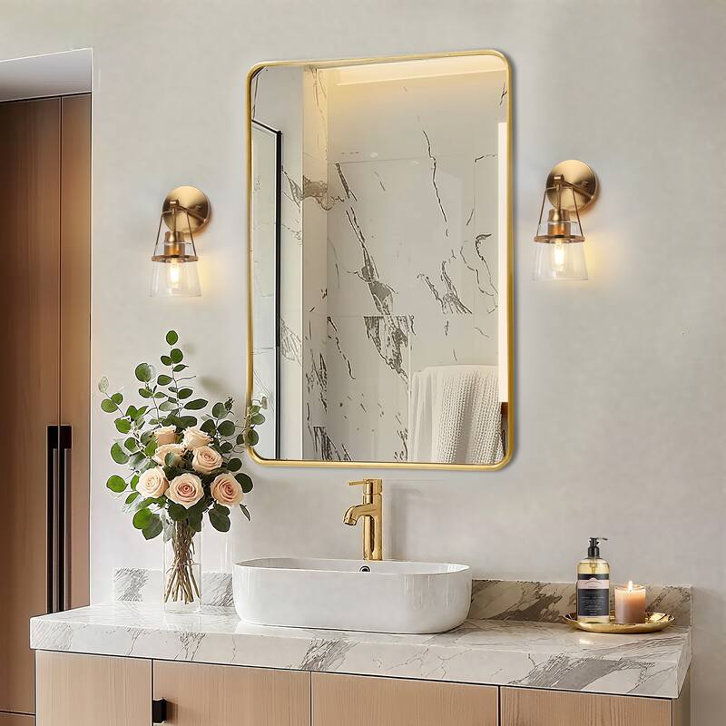 Modern Gold 1-Light Bathroom Vanity Lights Wall Sconces - L 4.7" x D 5.5" x H 11"
