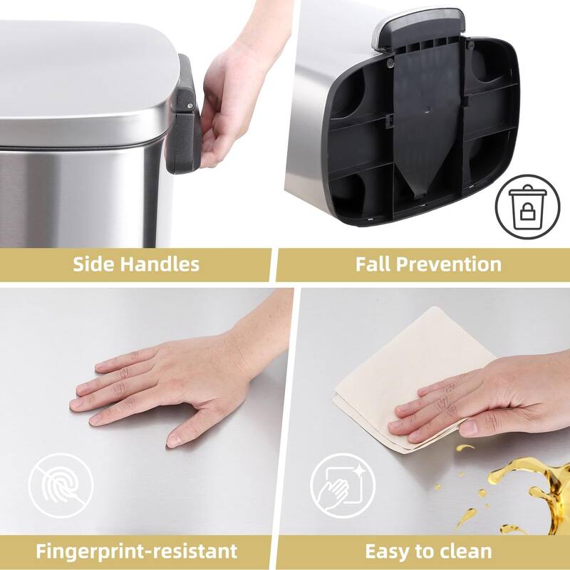50 L/13.2 Gallon Smudge Resistant Trash Can with Silent Lid