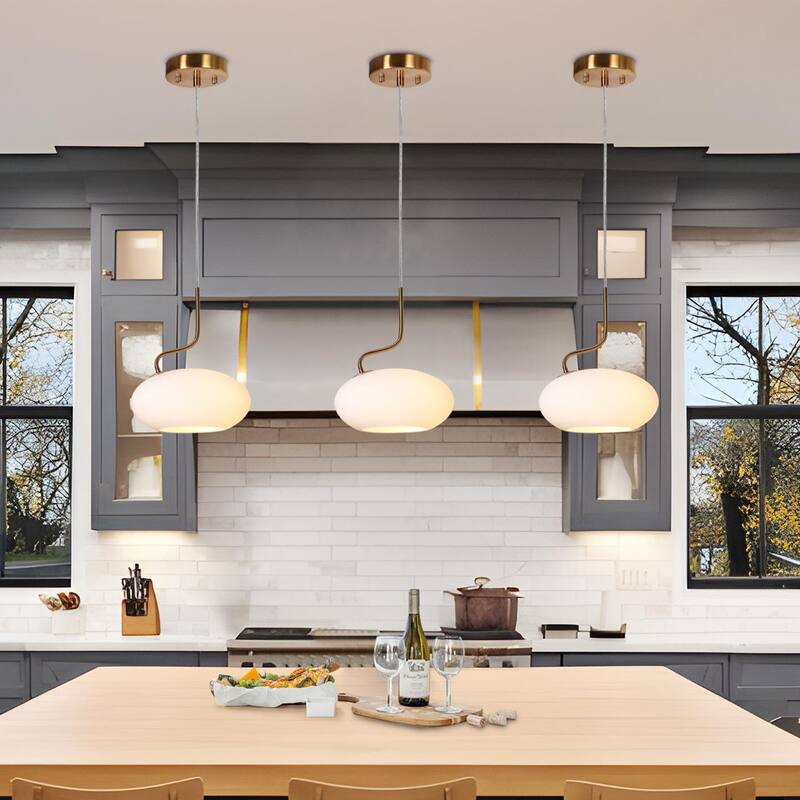 Modern 1-Light Gold Oval Pendant Lights Frosted Glass Kitchen Island Lights - 9.8" L x 5.5" W x 11.4" H