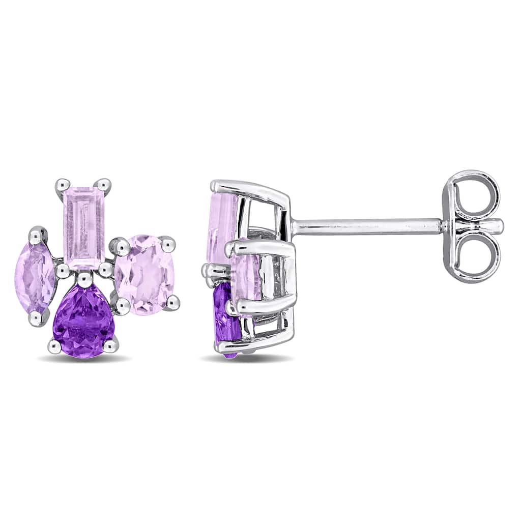 Miadora Multi-Gem Cluster Stud Earrings Sterling Silver