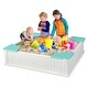 preview thumbnail 2 of 21, Large Kids Sandbox with Cover & Seats, HDPE Outdoor Sand Pit for Backyard Play, Ages 3+ - 48.5" x 48.5" x 12.5"