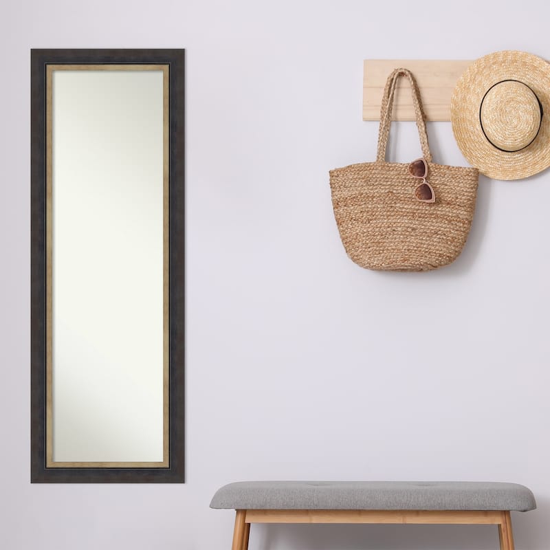 Hammered Charcoal Tan Non-Beveled Wood Framed Full-Length On the Door Mirror - Hammered Charcoal Tan - Glass Size 14x48