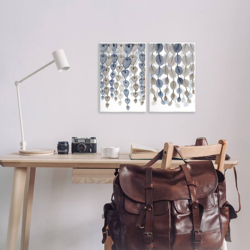 Stupell Falling Vines Neutral Blue Brown Leaves 2pc Multi Piece Wood Wall Art Set, 10 x 15