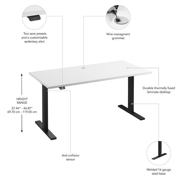 dimension image slide 12 of 22, Bush Business Furniture Move 60 Series 60x30 Adjustable Standing Desk