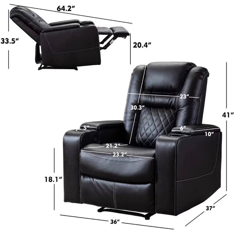 Breathable Leather Home Theater Seating with with USB Ports and Cup Holders