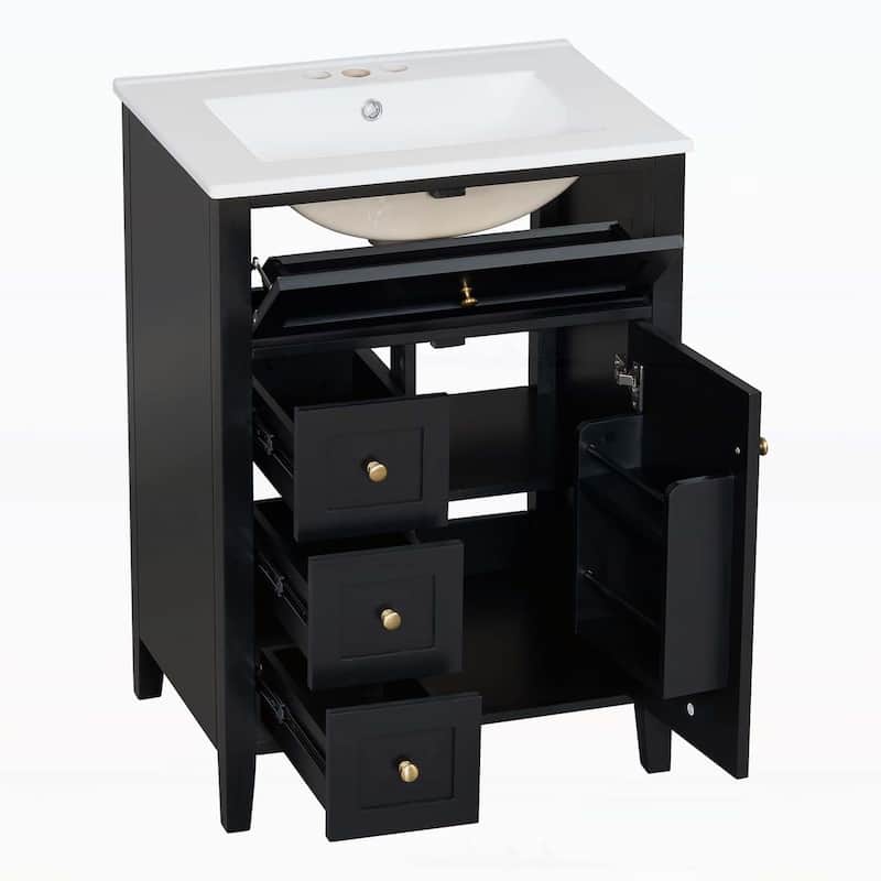 24" Black Bathroom Vanity with Sink