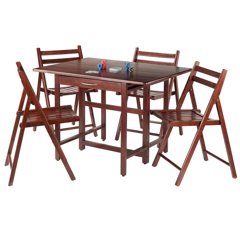 5-Pc Drop Leaf Table with Folding Chairs, Walnut