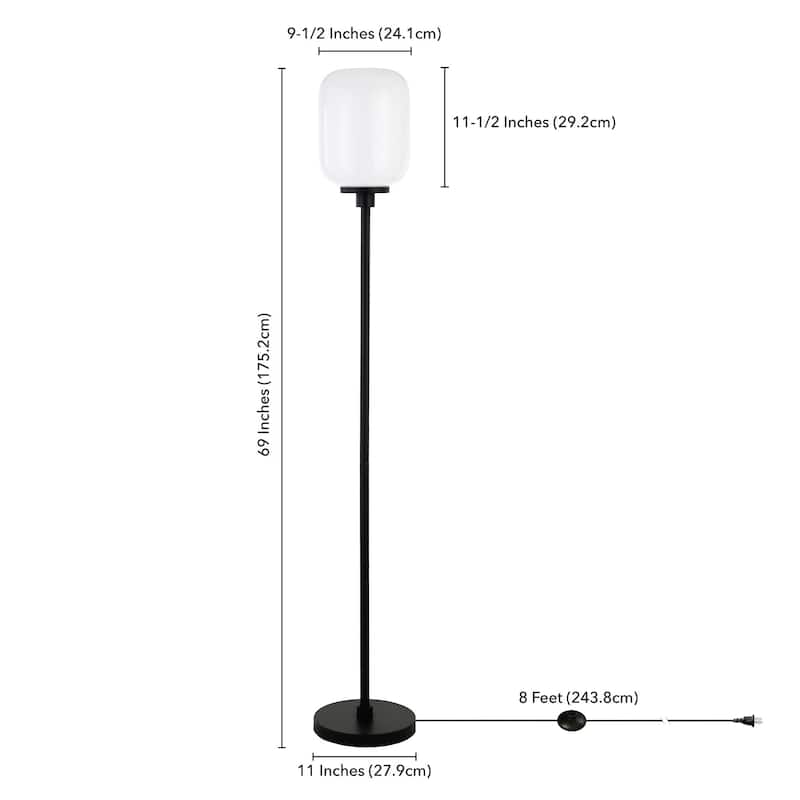 HomeRoots 69" Black Novelty Floor Lamp With White Frosted Glass Globe Shade - 69" Tall