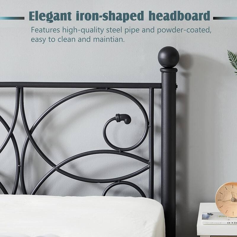 VECELO Metal Black Bed Frame With Headboard, 12" Under-Bed Space