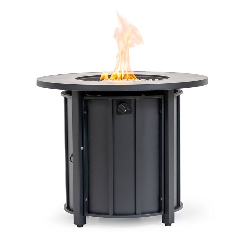 Anmytek 30" Propane Round Outdoor Fire Pit Table - Steel with Wood Grain Ceramic Top