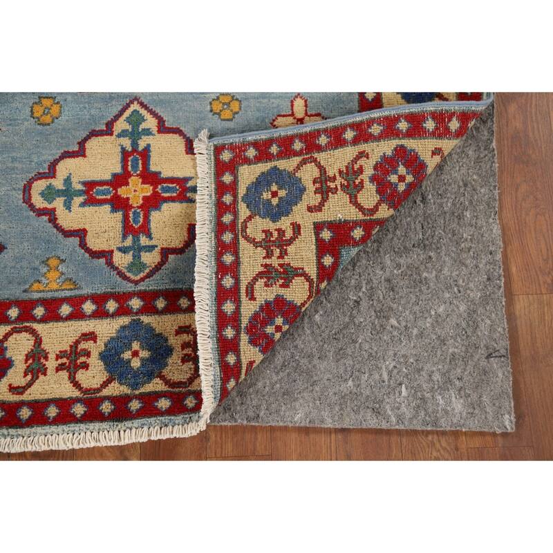Blue Geometric Kazak Oriental Accent Rug Handmade Wool Carpet - 3'4" x 4'9"