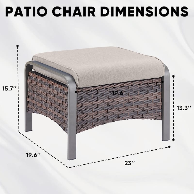 Outdoor Ottomans Rattan Footrests with Cushion Set of 2