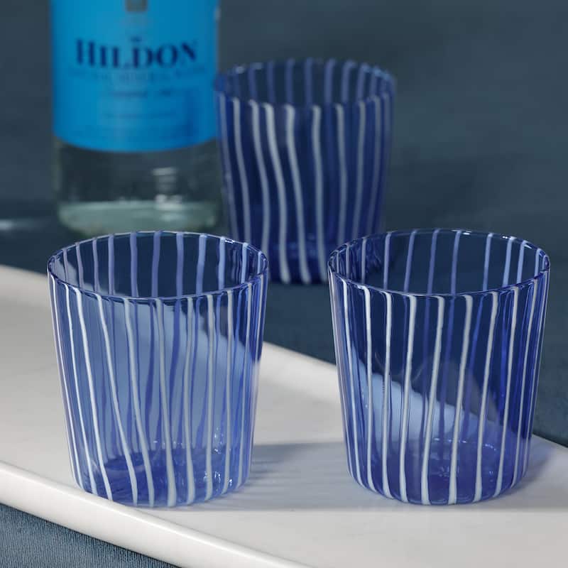 Marina White Stripe Glass Tumblers, Set of 6