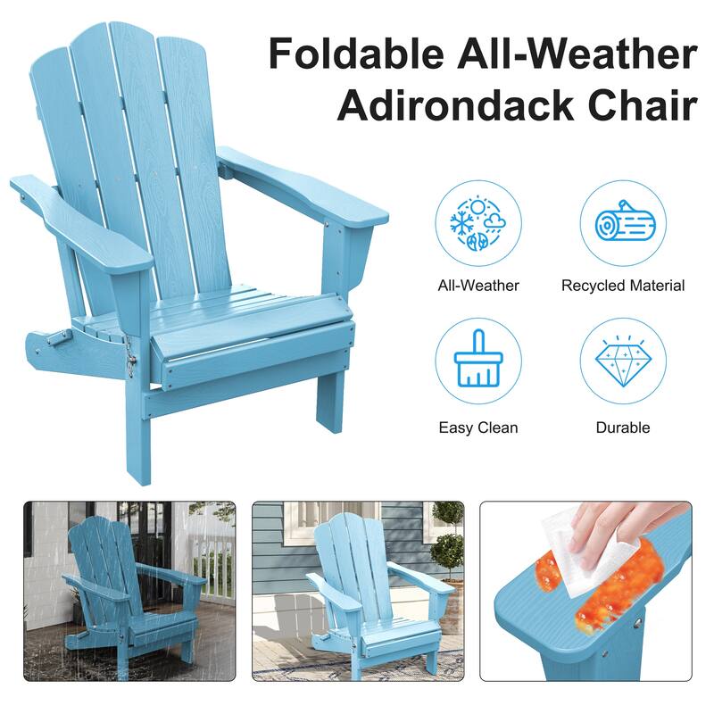 Plastic Folding Outdoor Patio Adirondack Chair With Slat Seat