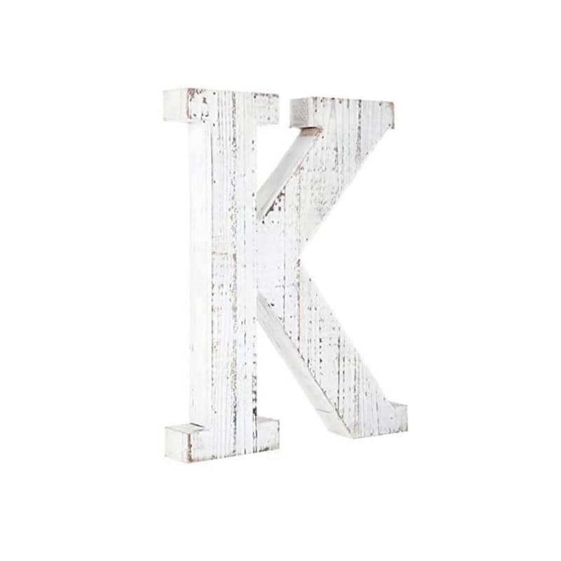 16" Distressed White Wash Wooden Initial Letter K Sculpture - 15.8" x 12.3" x 2.3"