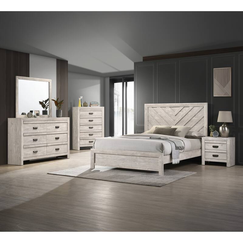 Contemporary 5-Drawer Chest, Rustic Beige Gray Finish Wooden Bedroom Furniture