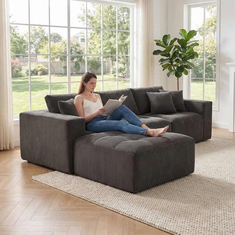 101.18" Corduroy Modular Sectional Sofa with Ottoman, No Assembly Required