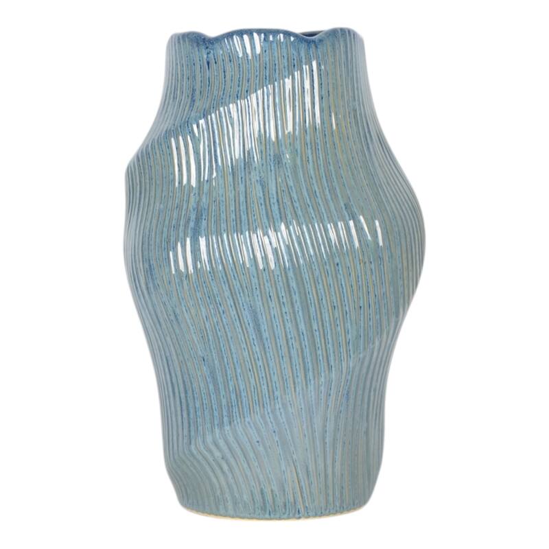 Ceramic Decorative Vase with Ribbed Texture Sculptural Hollow Design