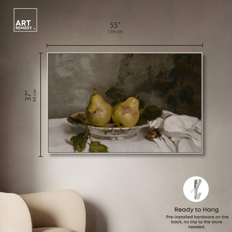 Two Pears in a Silver Bowl Canvas by Art Remedy
